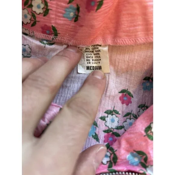 Deadstock Vintage 60s Garden Floral Dagger Collar Zip House Dress - Picture 8 of 8